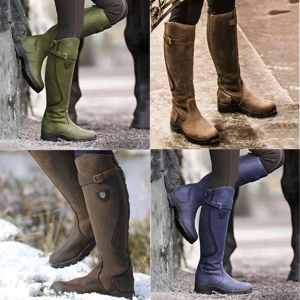 Botas altas de equitación de invierno para mujer impermeables con detalle de hebilla