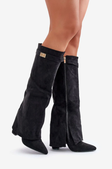 Botas altas de lujo con solapa y tacón de bloque