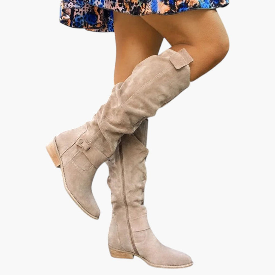 Botas altas hasta la rodilla para mujer con cremallera y tacón en bloque