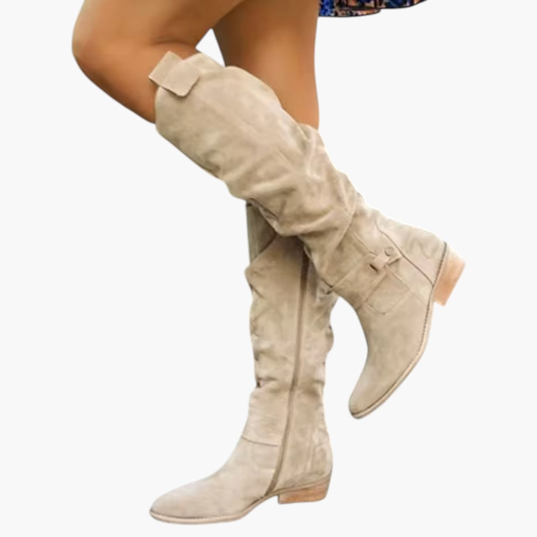 Botas altas hasta la rodilla para mujer con cremallera y tacón en bloque