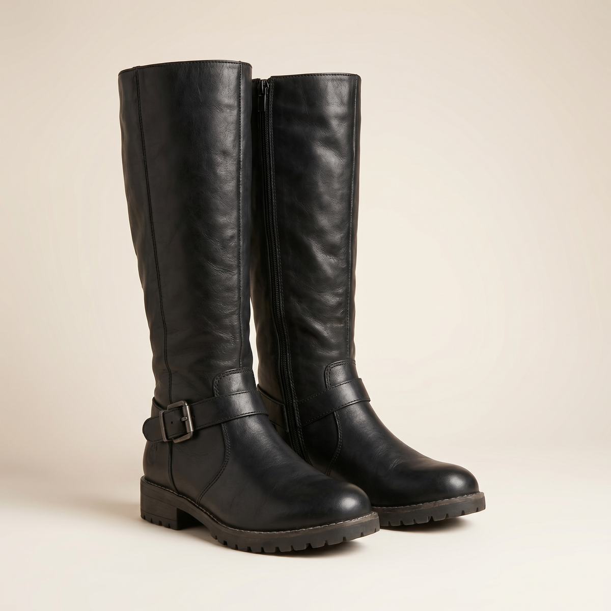 Botas altas hasta la rodilla para mujer en cuero sintético | Calzado de invierno cálido y con soporte