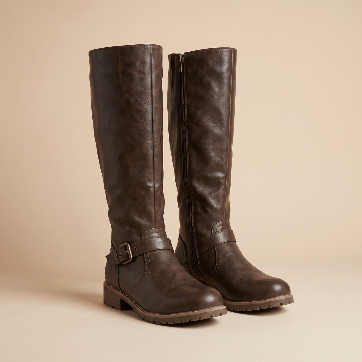 Botas altas hasta la rodilla para mujer en cuero sintético | Calzado de invierno cálido y con soporte