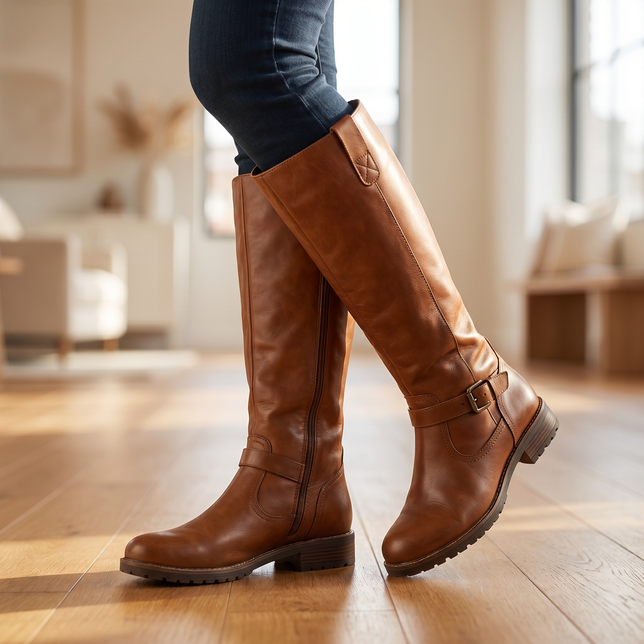 Botas altas hasta la rodilla para mujer en cuero sintético | Calzado de invierno cálido y con soporte