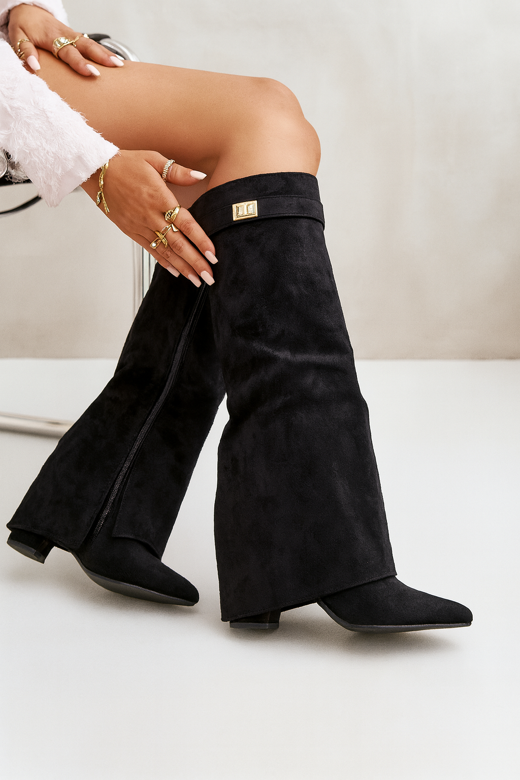 Botas altas para mujer de cuero de primera calidad con tacón de bloque