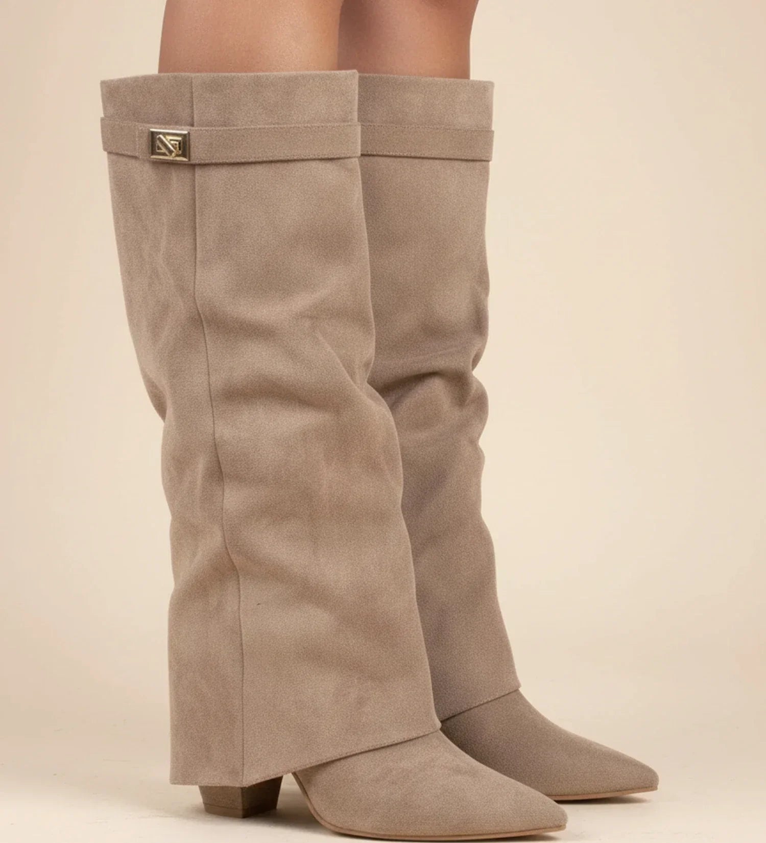 Botas de Caña Ancha Fruncidas Hasta la Rodilla Sin Cremallera para Mujer