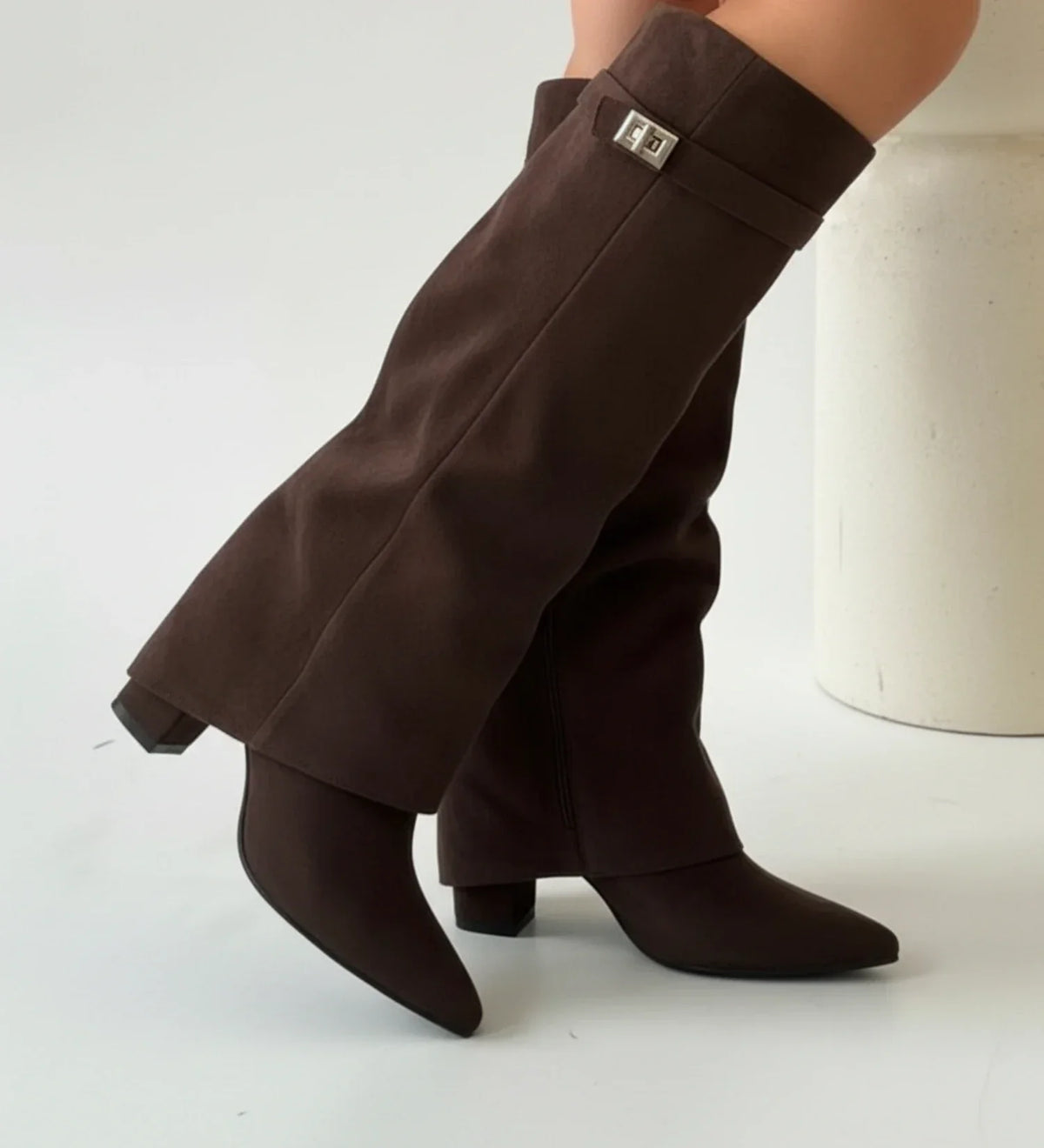 Botas de Caña Ancha Fruncidas Hasta la Rodilla Sin Cremallera para Mujer
