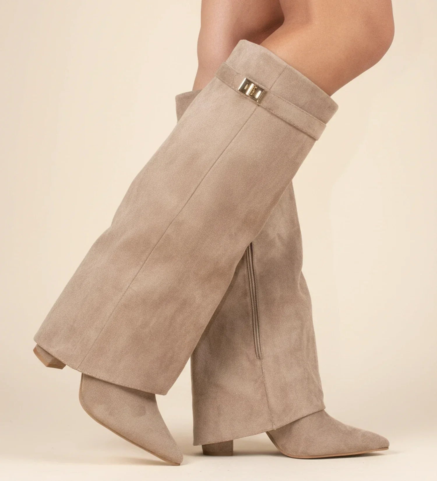 Botas de Caña Ancha Fruncidas Hasta la Rodilla Sin Cremallera para Mujer