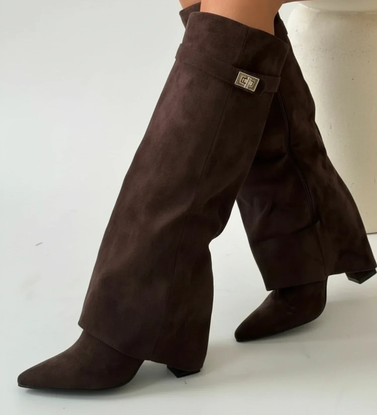 Botas de Caña Ancha Fruncidas Hasta la Rodilla Sin Cremallera para Mujer