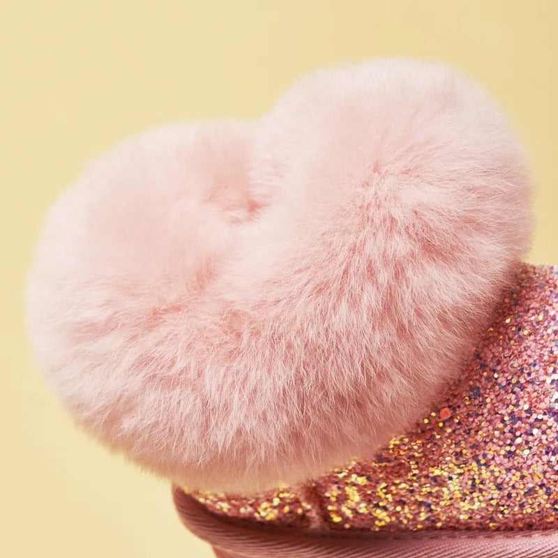 Botas de nieve infantiles cálidas de peluche con suela blanda