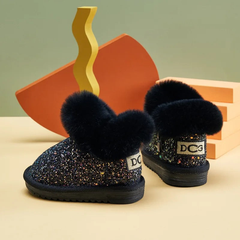 Botas de nieve infantiles cálidas de peluche con suela blanda