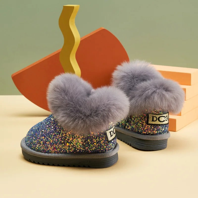 Botas de nieve infantiles cálidas de peluche con suela blanda