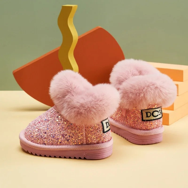 Botas de nieve infantiles cálidas de peluche con suela blanda