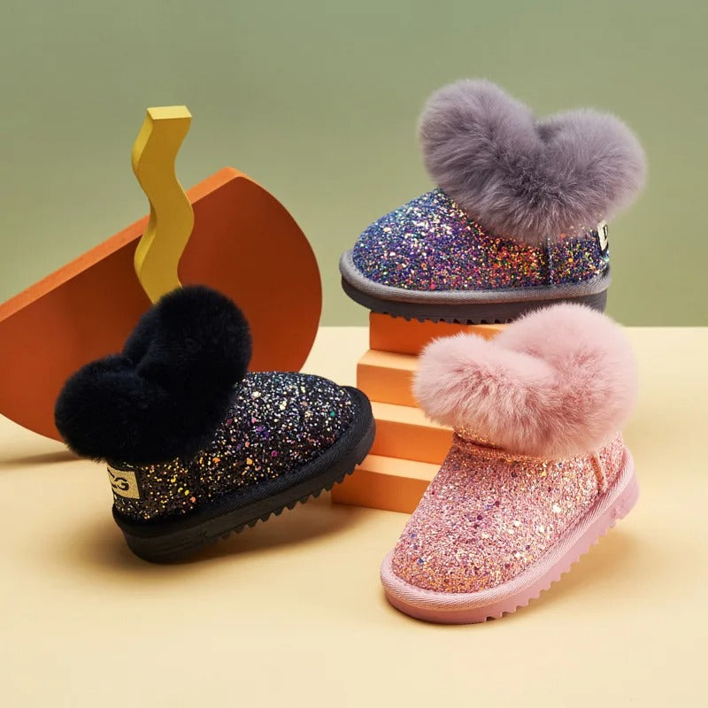 Botas de nieve infantiles cálidas de peluche con suela blanda