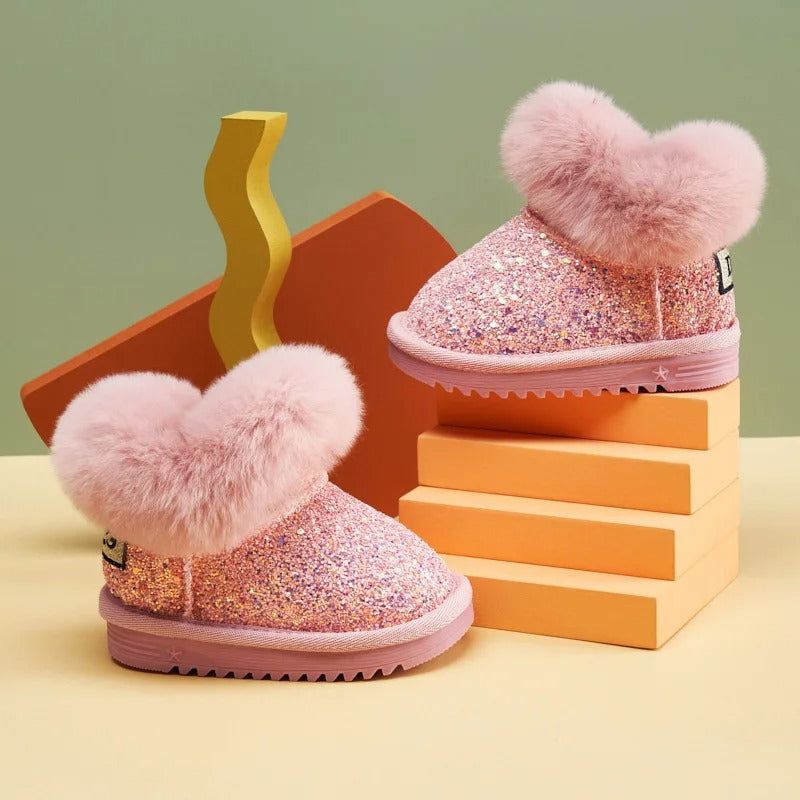 Botas de nieve infantiles cálidas de peluche con suela blanda