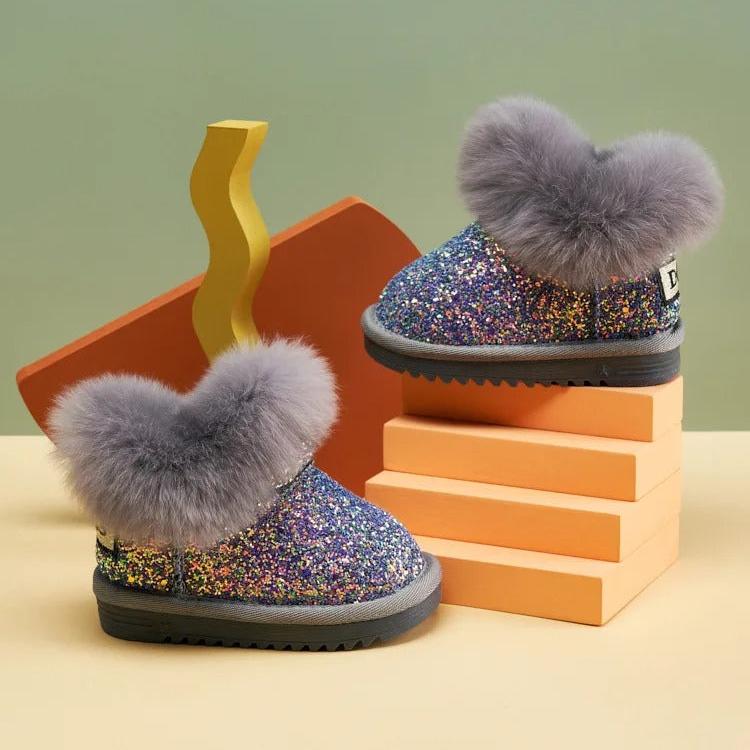 Botas de nieve infantiles cálidas de peluche con suela blanda