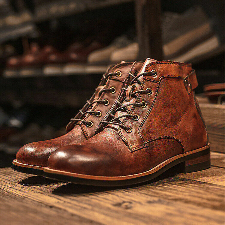 Botines con cordones de cuero para hombre
