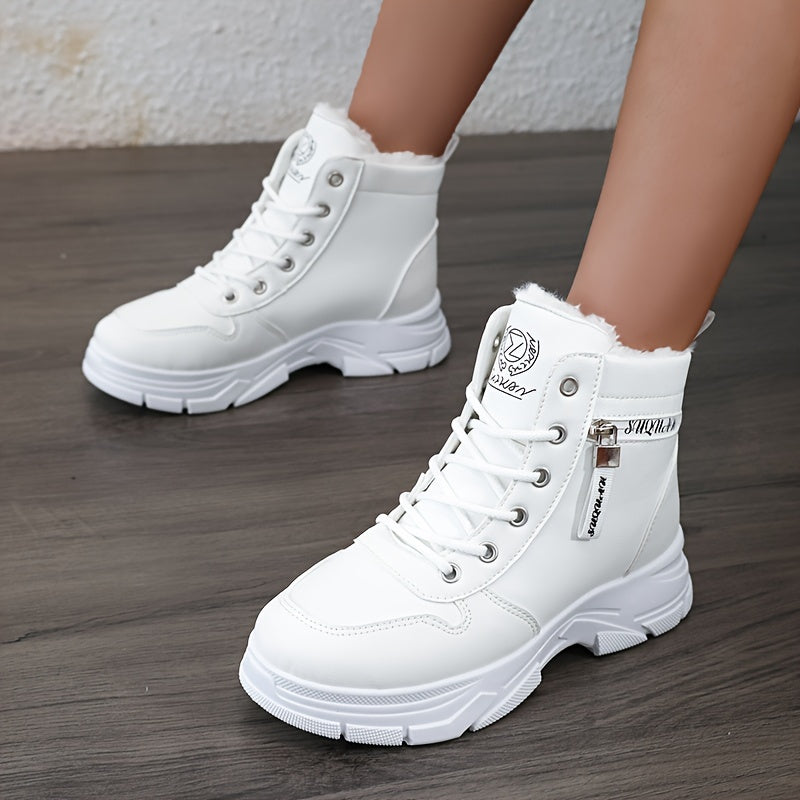 Botines de Invierno para Mujer – Botas Estilo Militar con Cremallera Lateral, Forro Suave y Suela Gruesa