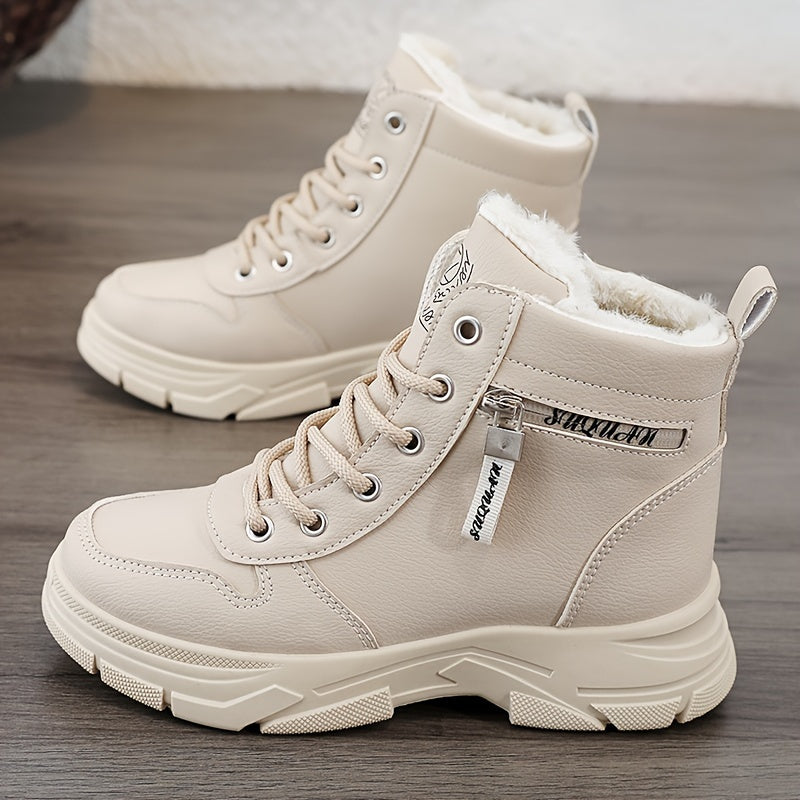 Botines de Invierno para Mujer – Botas Estilo Militar con Cremallera Lateral, Forro Suave y Suela Gruesa