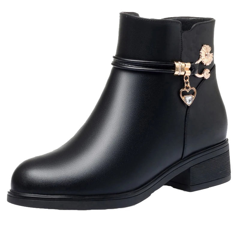 Botines de piel suave para mujer con estrás