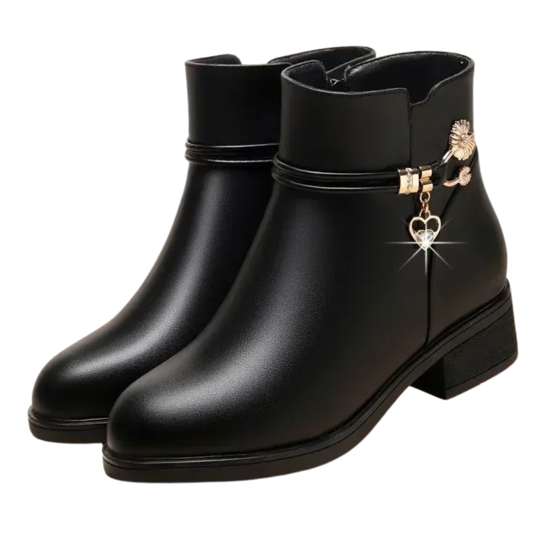 Botines de piel suave para mujer con estrás