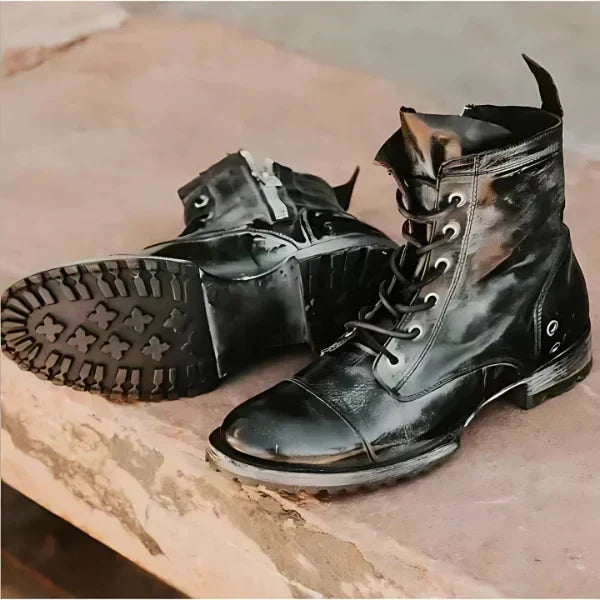 Botines militares de piel para mujer con cordones y puntera reforzada