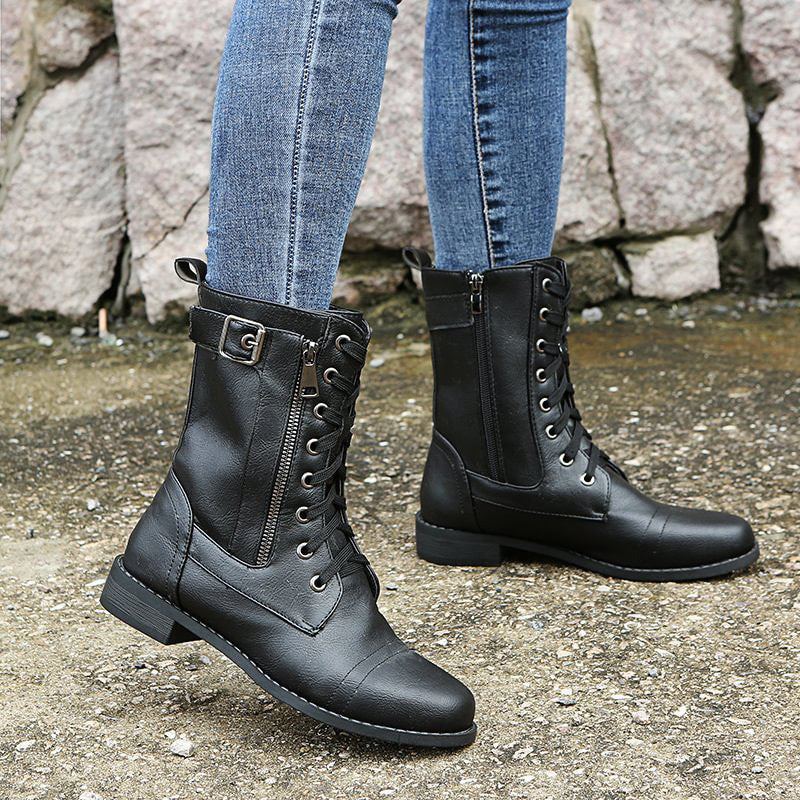 Botines militares para mujer con cordones