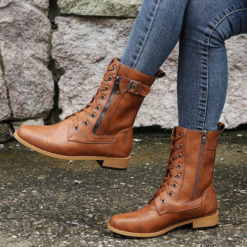 Botines militares para mujer con cordones