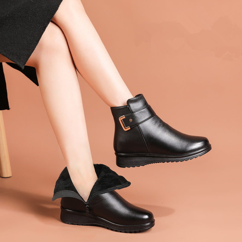Botines ortopédicos para mujer con empeine de cuero y suela de soporte