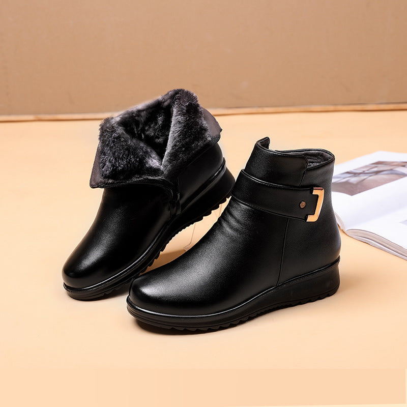 Botines ortopédicos para mujer con empeine de cuero y suela de soporte