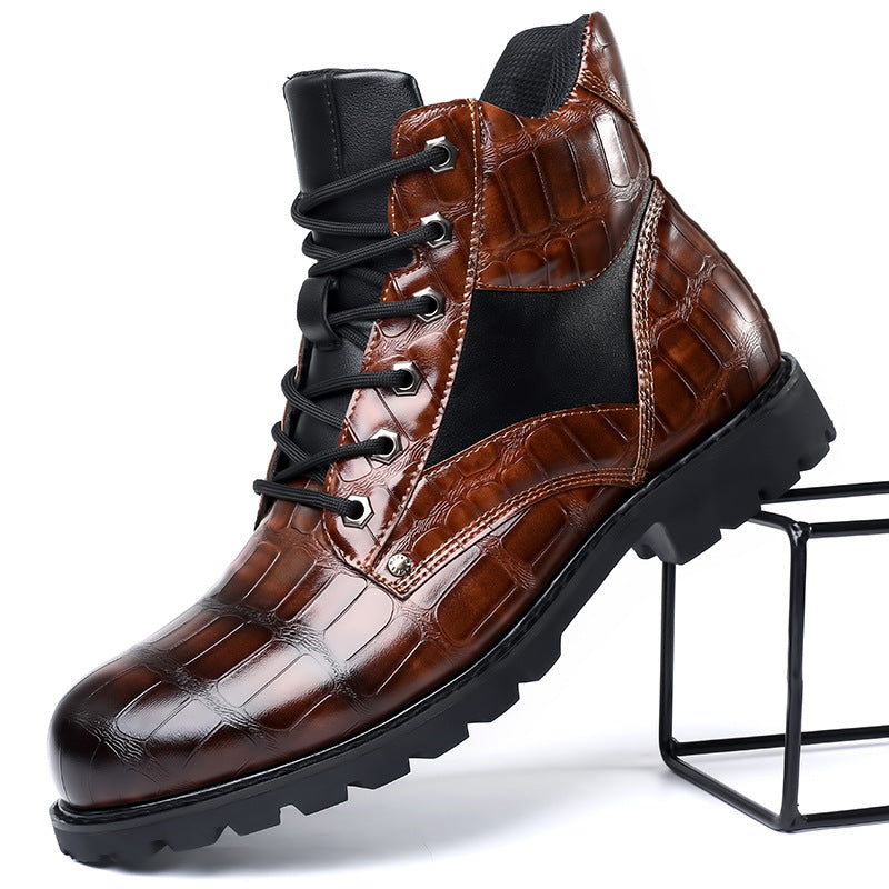 Botines para hombre con cordones y grabado con efecto piel de caimán