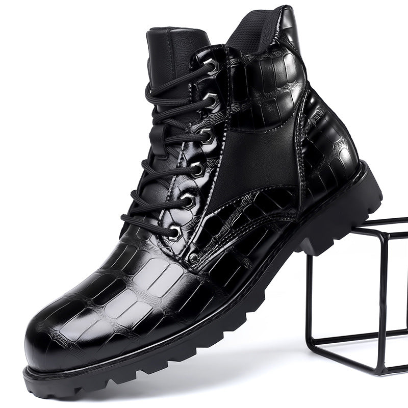 Botines para hombre con cordones y grabado con efecto piel de caimán