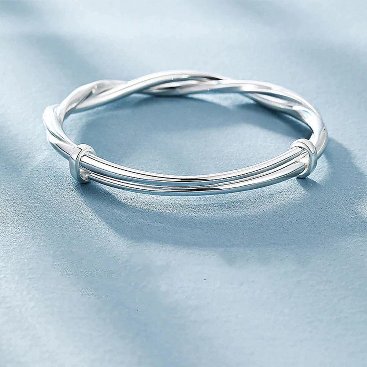 Brazalete geométrico ajustable de plata de ley 925