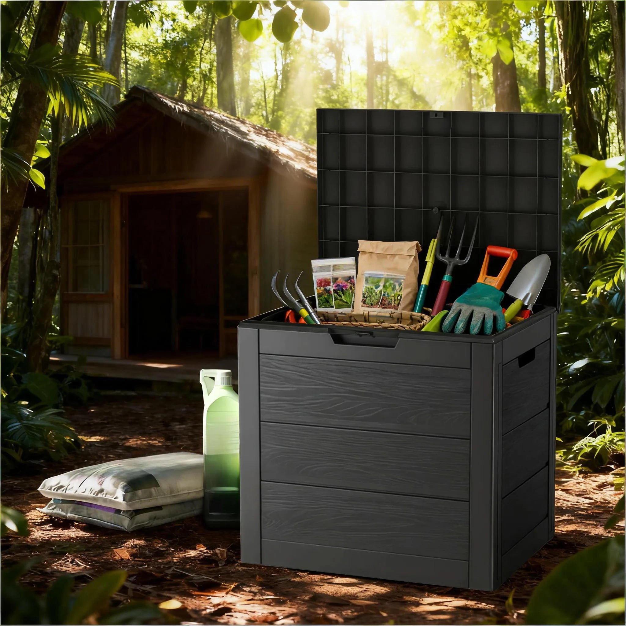 Caja de Almacenamiento Robusta para Jardín con Tapa Con Bloqueo