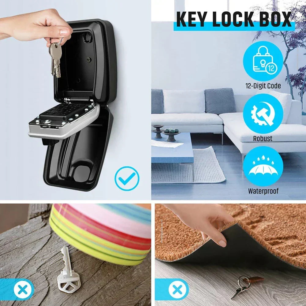 Caja fuerte de seguridad para llaves de montaje en pared e impermeable – Guardallaves con cerradura y código numérico para exterior