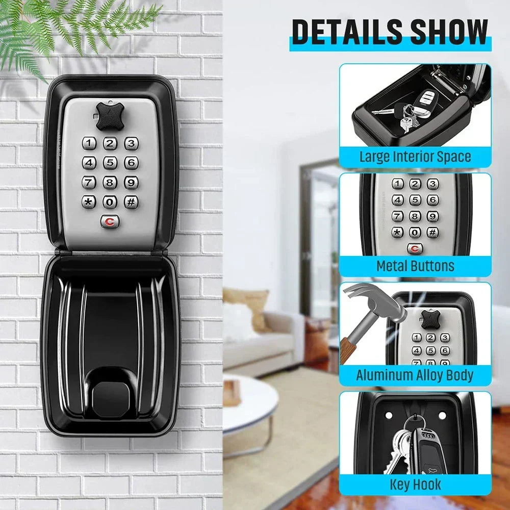 Caja fuerte de seguridad para llaves de montaje en pared e impermeable – Guardallaves con cerradura y código numérico para exterior