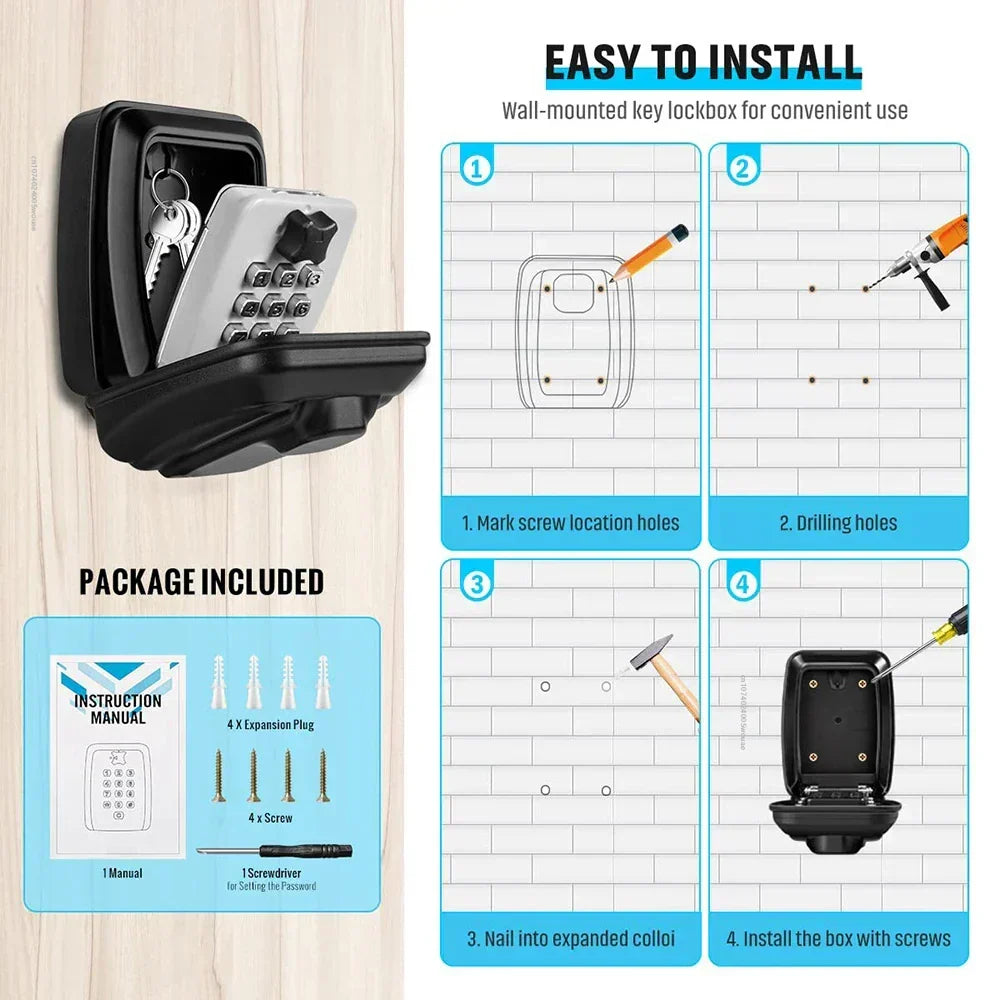 Caja fuerte de seguridad para llaves de montaje en pared e impermeable – Guardallaves con cerradura y código numérico para exterior