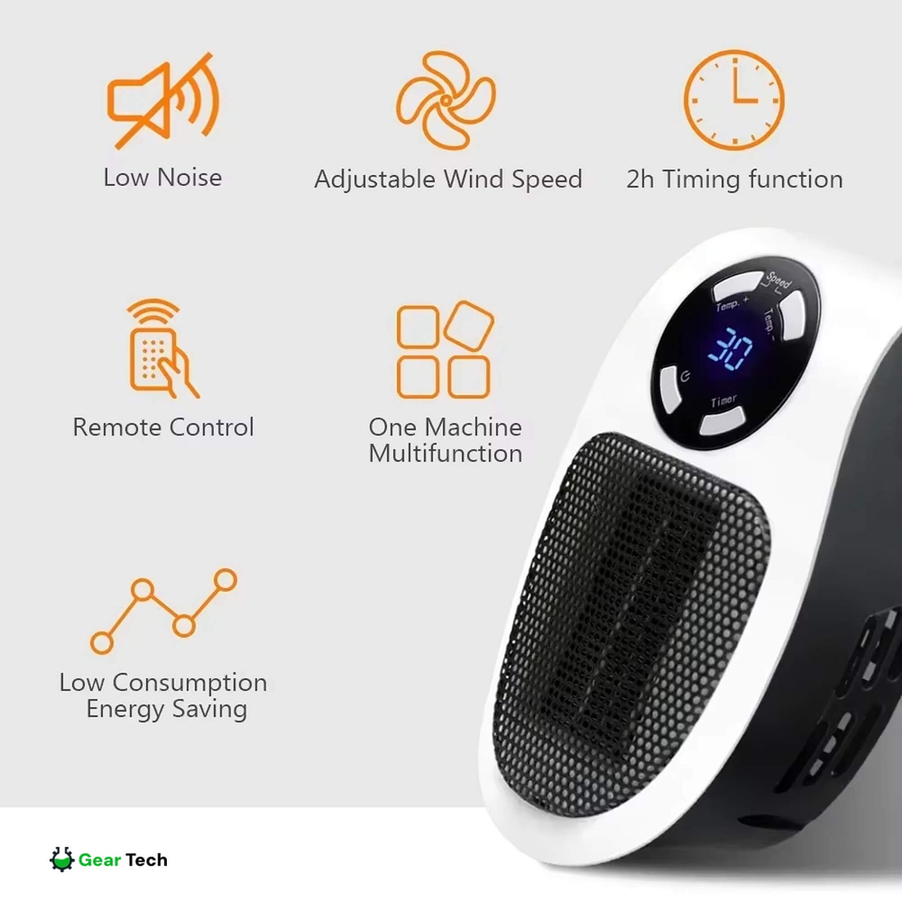 Calefactor cerámico compacto de enchufe USB con diseño de bajo consumo
