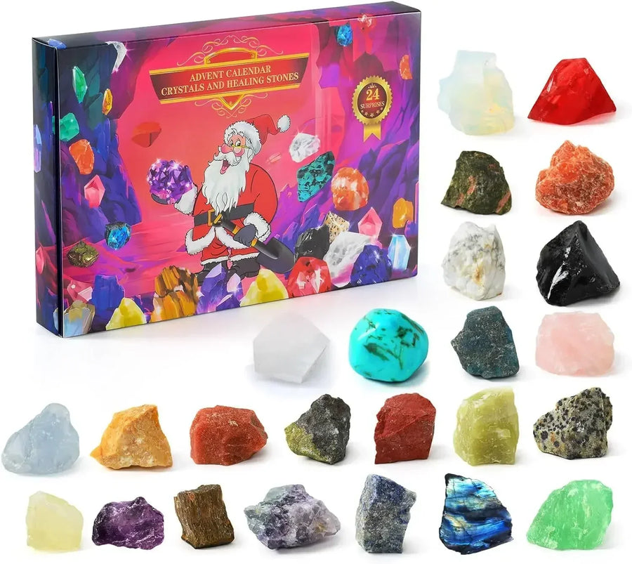 Calendario de Adviento con 24 tesoros de cristales naturales