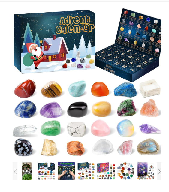 Calendario de Adviento con 24 tesoros de cristales naturales
