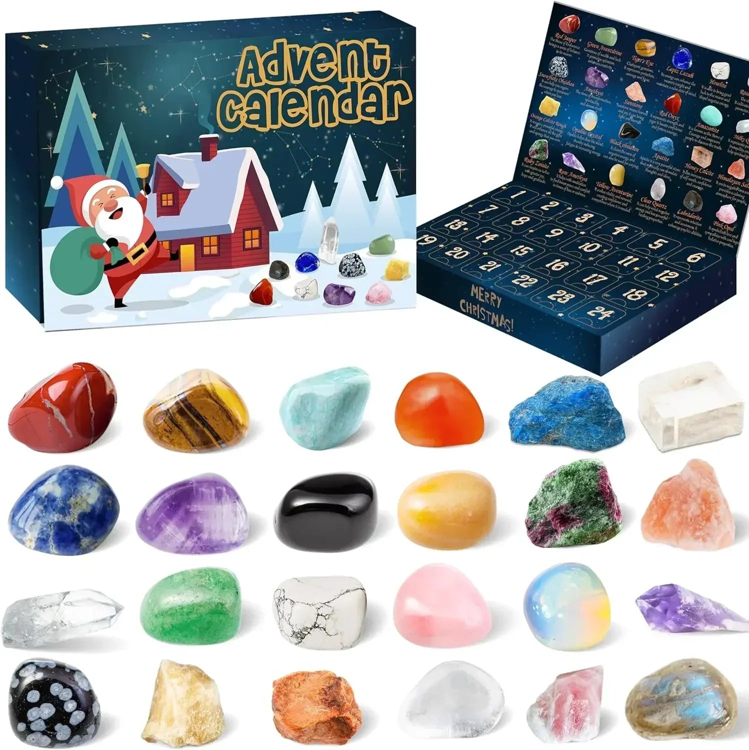 Calendario de Adviento con 24 tesoros de cristales naturales