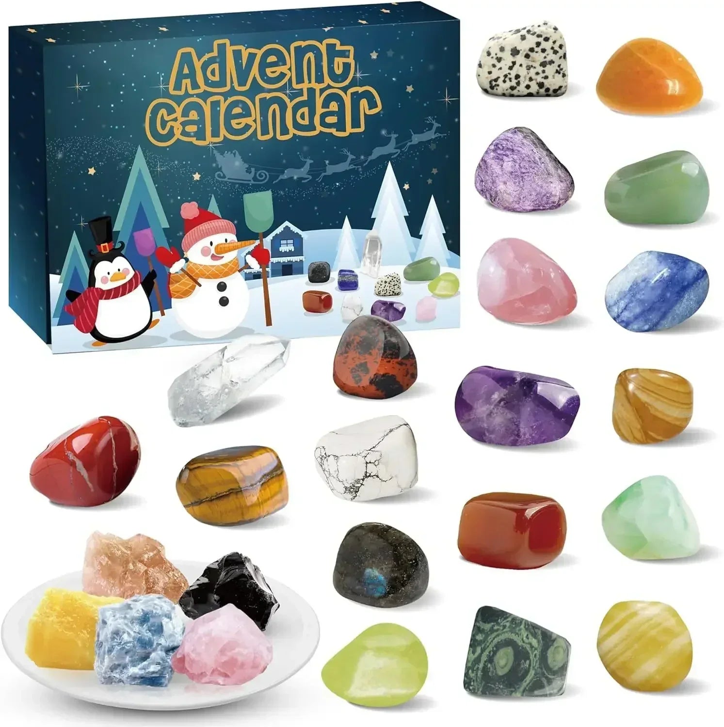 Calendario de Adviento con 24 tesoros de cristales naturales