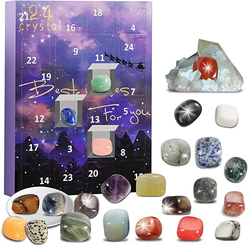 Calendario de Adviento con 24 tesoros de cristales naturales