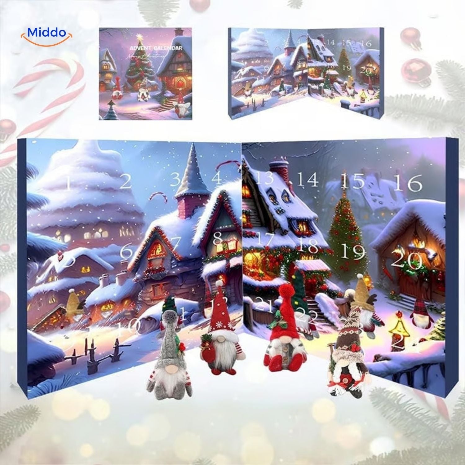 Calendario de Adviento de cuenta atrás con gnomos de peluche | Regalo de Navidad