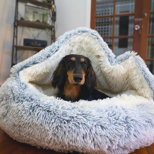Cama Cómoda para Perro Tipo Cueva con Base Antideslizante – Cojín de Peluche para Perros, Lavable a Máquina