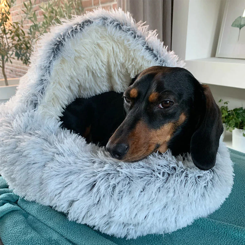 Cama Cómoda para Perro Tipo Cueva con Base Antideslizante – Cojín de Peluche para Perros, Lavable a Máquina
