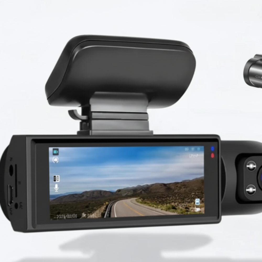 Cámara Dashcam para Coche de 3 Canales Full HD con Cámara de Marcha Atrás y Visión Nocturna