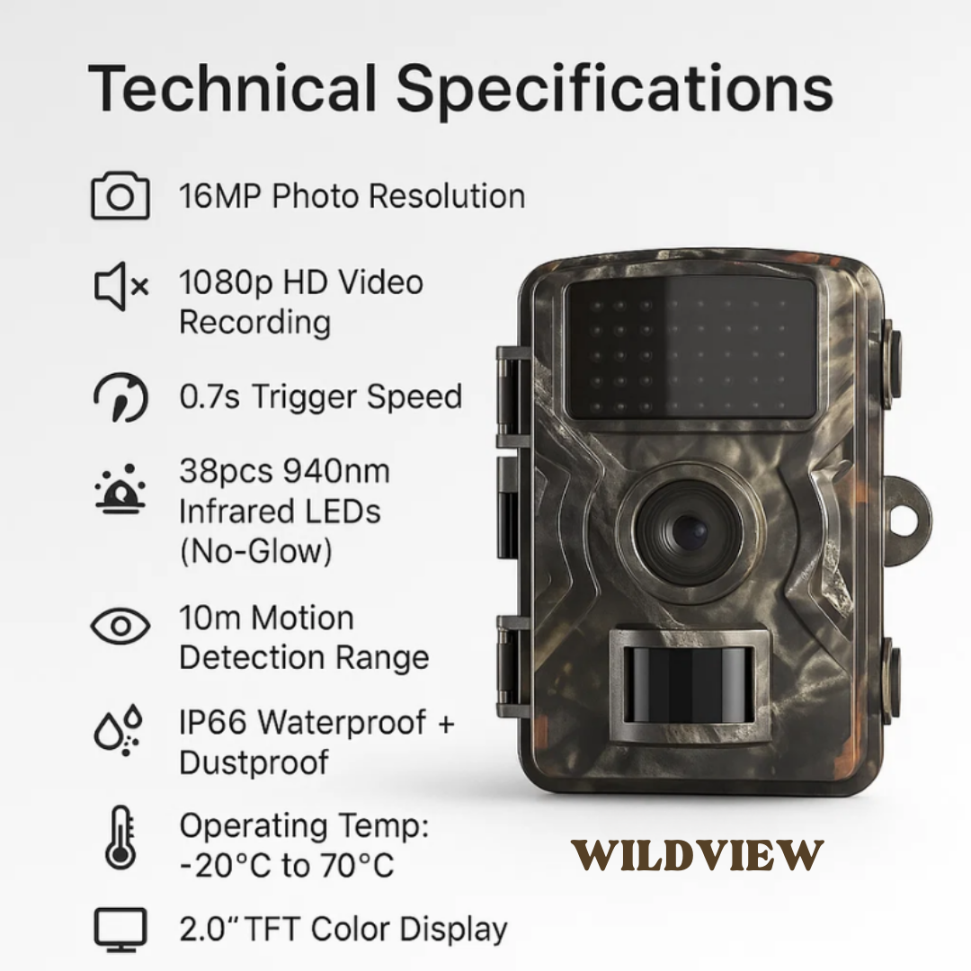 Cámara de fototrampeo de 16 MP con visión nocturna y sensor de movimiento
