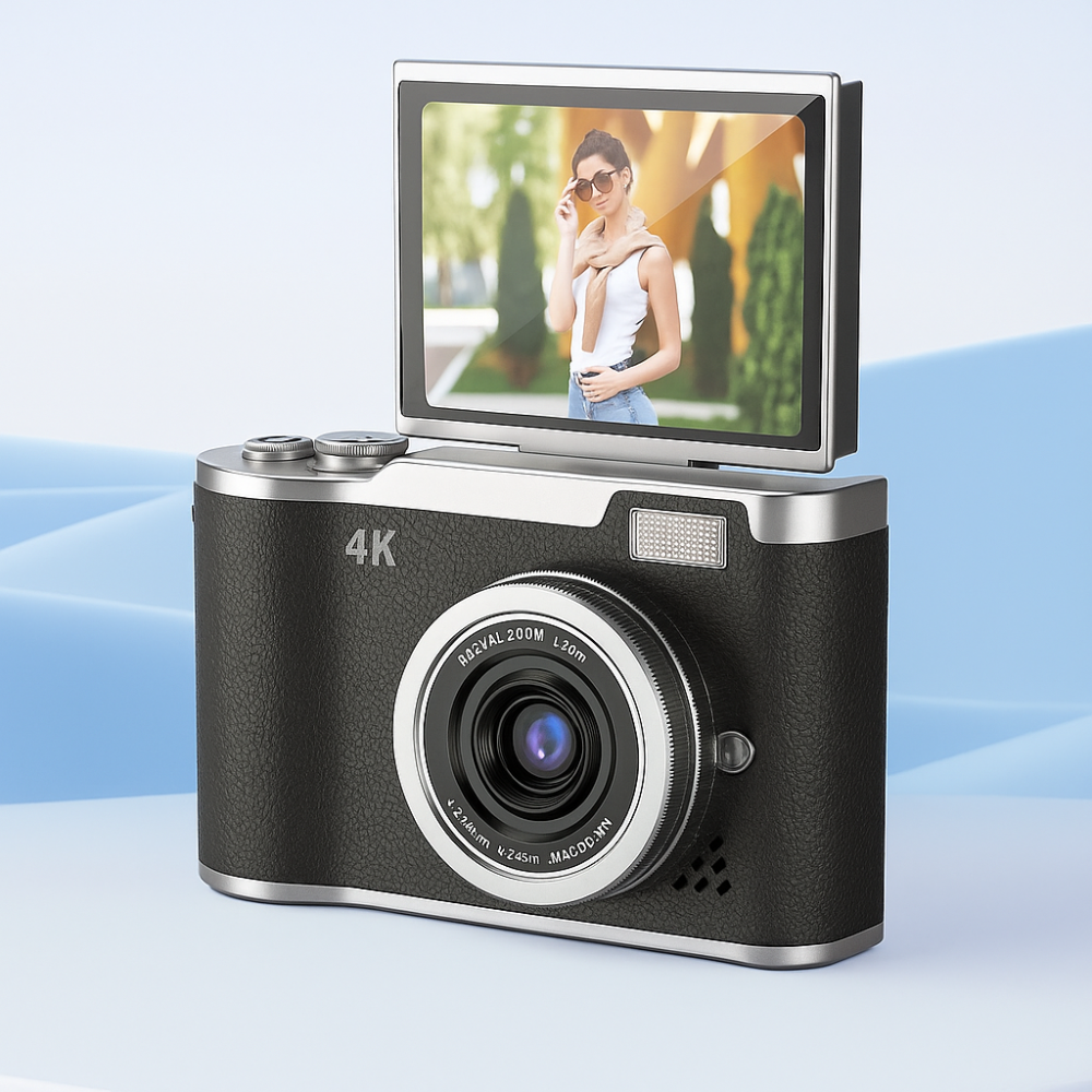 Cámara digital 4K con pantalla abatible y grabadora de vídeo para vlogging