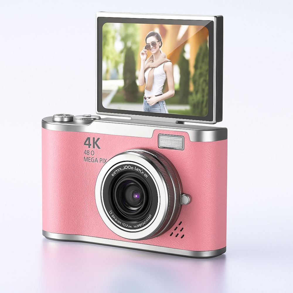 Cámara digital 4K con pantalla abatible y grabadora de vídeo para vlogging