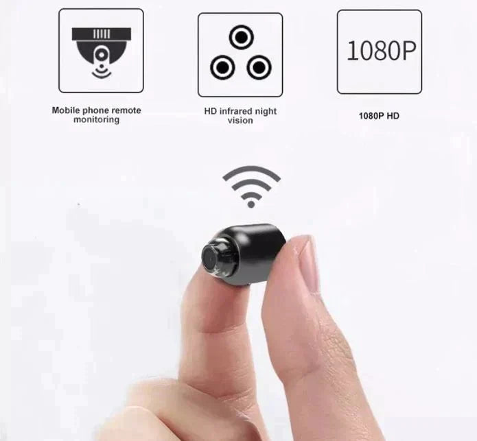 Cámara IP WiFi ultra pequeña | 1080p Full-HD | Lente gran angular de 120° | Visión nocturna por infrarrojos y sensor de movimiento | Audio bidireccional | Acceso remoto global
